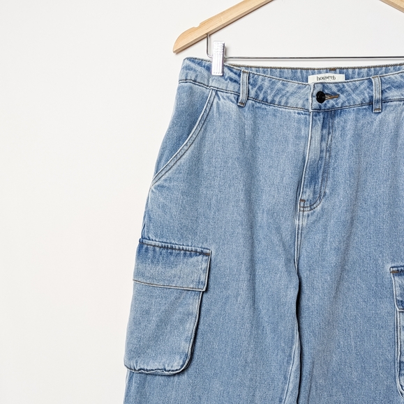 HOUSE OF CB Ria Cargo Jeans Washed Utility Pocket Blue Pant Size Medium M - Picture 8 of 13